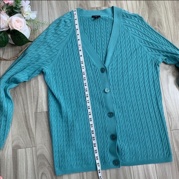 Talbots Light Teal Cable Knit V-Neck Cardigan - Picture 5 of 9